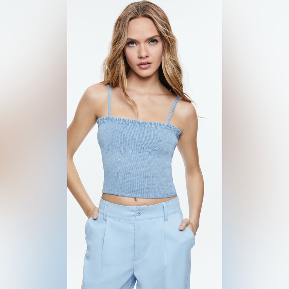 Alice + Olivia Leona Light Blue Penelope Smocked Denim Camisole Large‎ Women’s